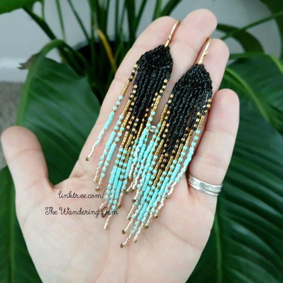 Beaded Fringe Cascade Shoulder Duster Dangle Earrings 4.5" - Picture 10 of 10